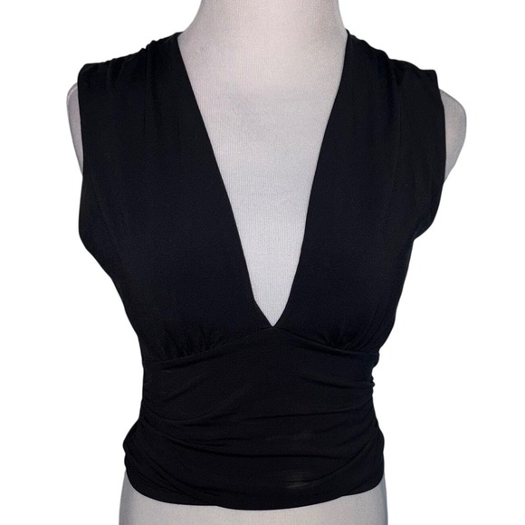 Abercrombie & Fitch Sofi Collection Black Deep V Wrap Top Sm Sleeveless Stretch - Picture 2 of 4